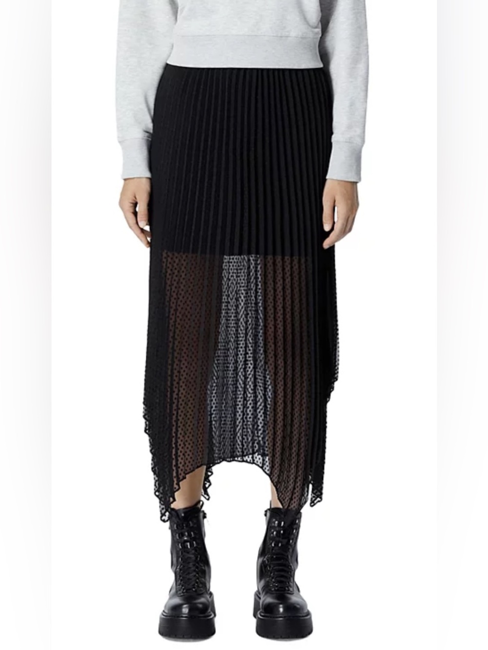 NWT - The Kooples Women Swiss Dotted Pleated Midi Skirt Black Size 1 (S)